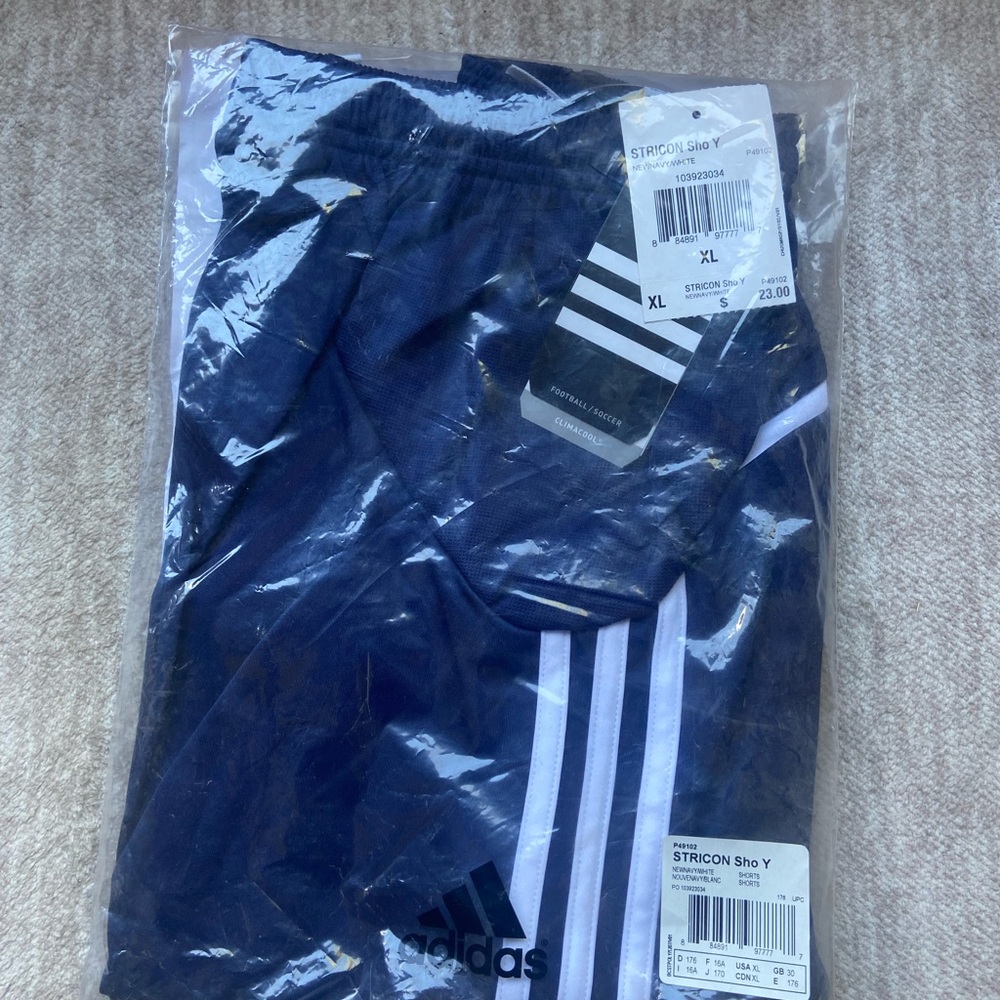 Vintage Adidas Soccer Running Shorts YOUTH XL Blue White Stripes 1990s 2000s